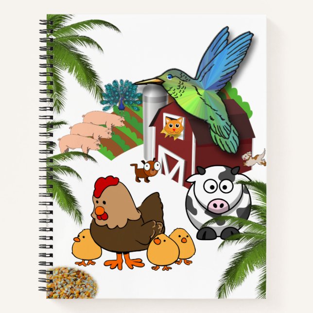 Carnet Spiral Ferme Porcs Vaches Chat Poulets (Devant)
