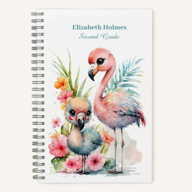 Carnet spiral Flamants roses mignons d'aquarelle (Recto)