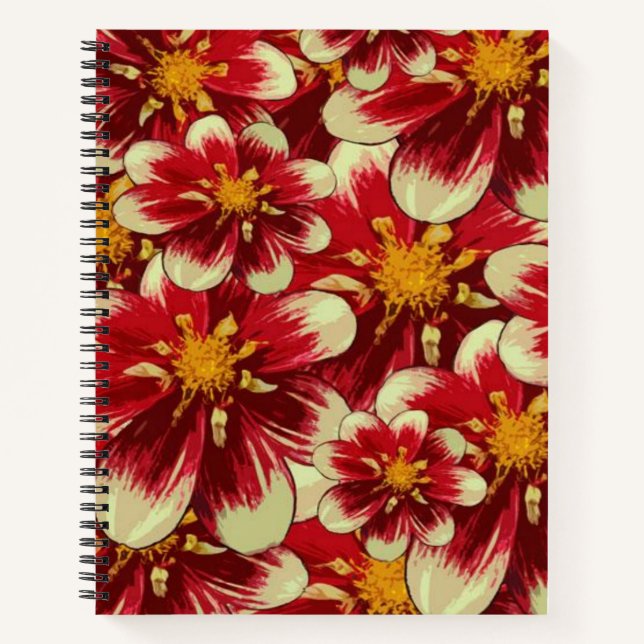 Carnet spiral jaune rouge floral (Devant)