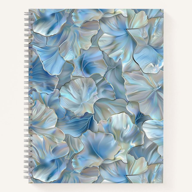 Carnet spiral marbré bleu Iridescente Pétale (Devant)