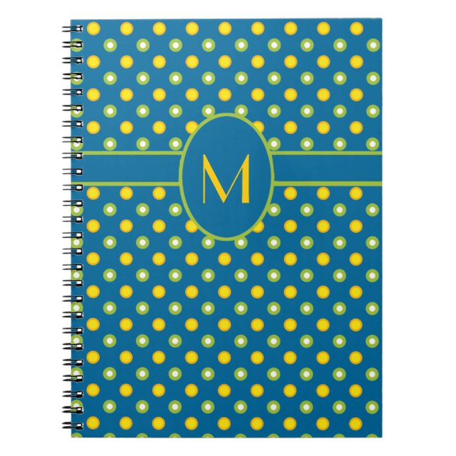 Carnet spiral monogramme vert, jaune Polkas (Devant)