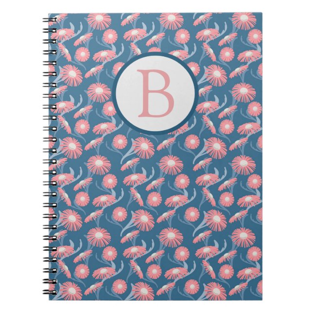 Carnet Spiral Notebook Monogram Pretty Pink Flowers (Devant)