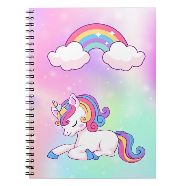 Carnet spiral notebook unicorn cover 80 pages lined (Devant)