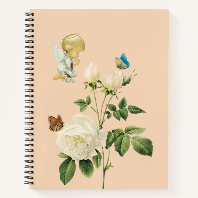 Carnet spiral Papillon floral Angel Beige (Devant)