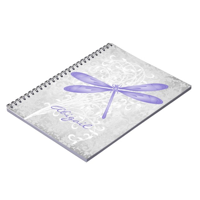 Carnet spiral personnalisé de libellule violette (Côté gauche)
