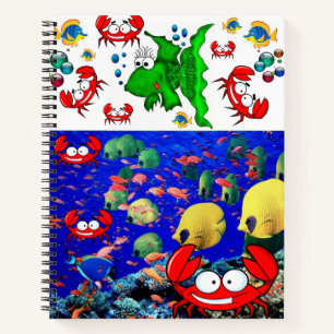 Carnet Spiral Poisson Crabe Océanique