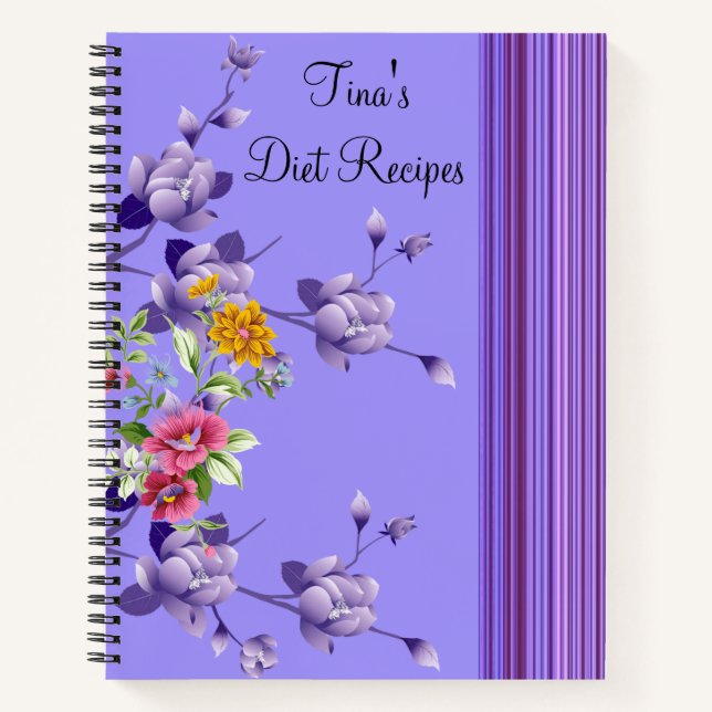 Carnet spiral Purple Stripe Floral Recettes régime (Devant)