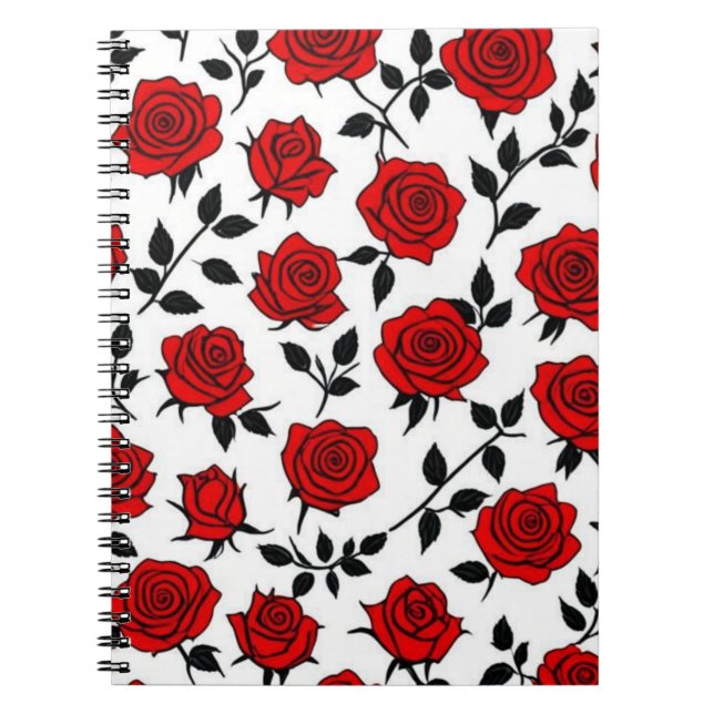 Carnet spiral Rose rouge et noir (Devant)
