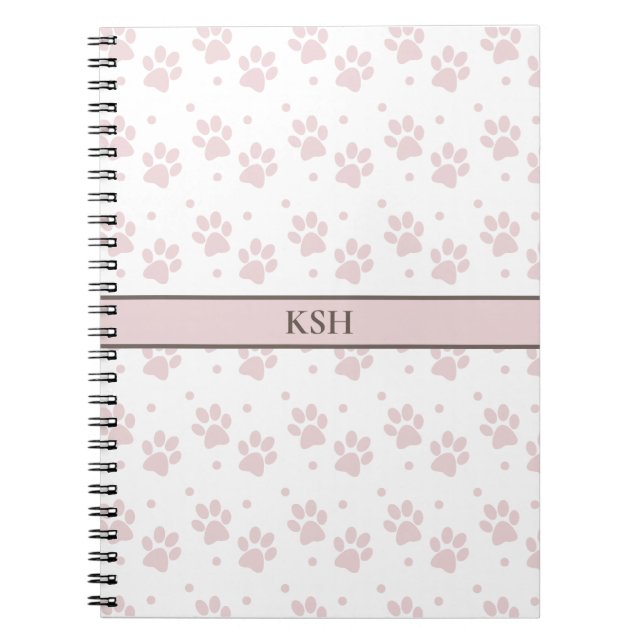 Carnet Spiral Taupe et Empreinte de patte rose (Devant)