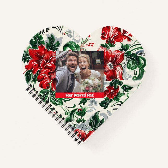 Carnet spiral vert rouge floral personnalisé (Devant)