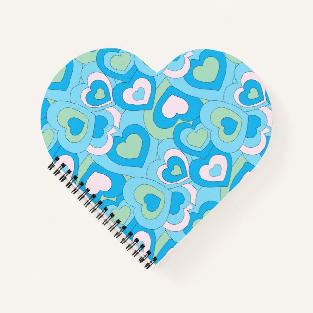 Carnet Spirale Coeur bleu turquoise rétro (Devant)