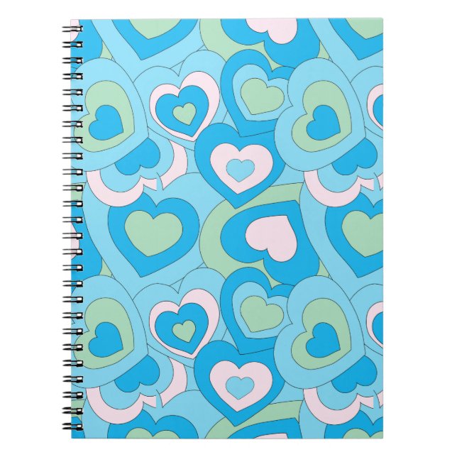 Carnet Spirale Coeur bleu turquoise rétro (Devant)