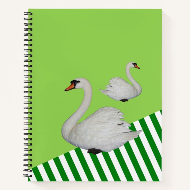 Carnet spirale cygne à bande verte (Devant)