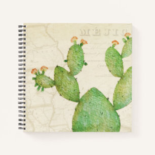 Carnet Spirale d'aquarelle de cactus nopal vintage