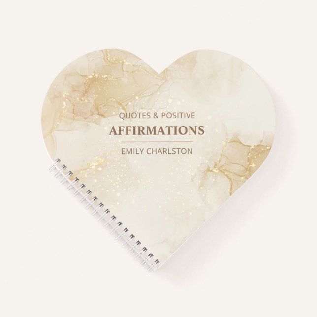 Carnet Spirale en forme de cœur aquarelle beige doré élég (Devant)