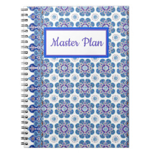 Carnet spirale imprimé en tuiles bleu et violet