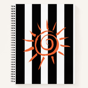 Carnet spirale noir blanc étoile à rayures
