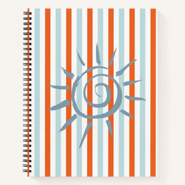 Carnet spirale orange bleu rayures étoile (Devant)