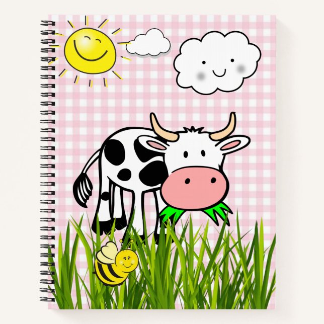 Carnet spirale vache rose Plaid Bumblebee floral (Devant)