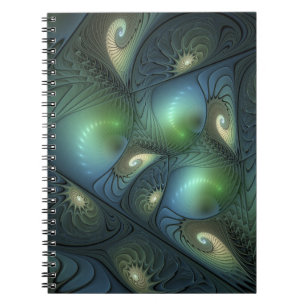 Carnet Spirales Turquoise Beige Vert Abstrait Fractal Art