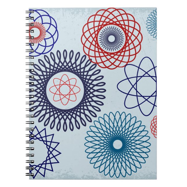 Carnet Spirographe funky Motif géométrique bleu rouge (Devant)