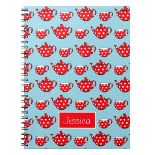 Carnet Spotty Red Teapot and Cups Motif Personnalisé