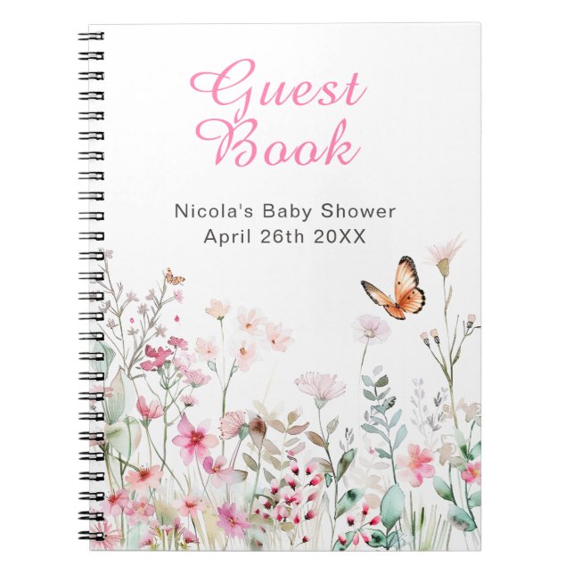 Carnet Spring Deep Pink Butterfly Floral Baby Shower (Devant)