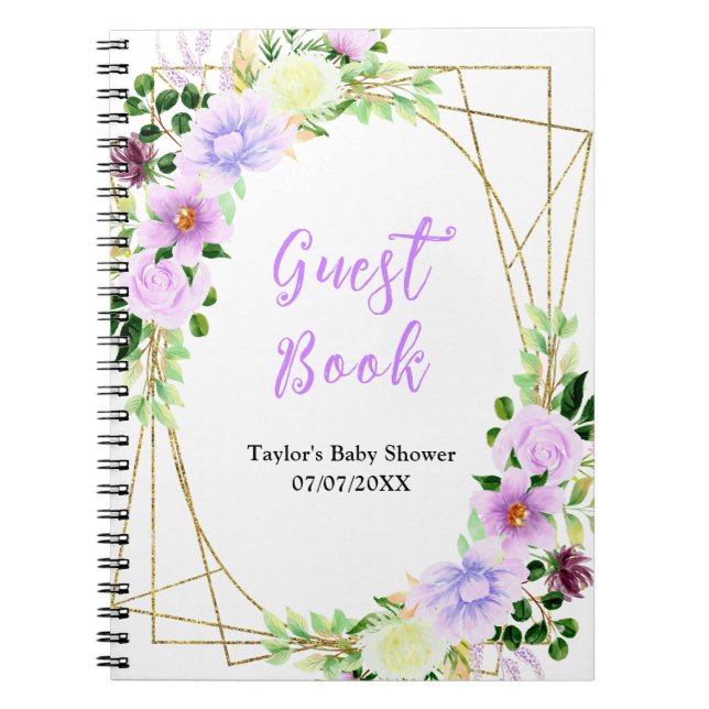 Carnet Spring Purple Floral Baby Shower Guest Book (Devant)