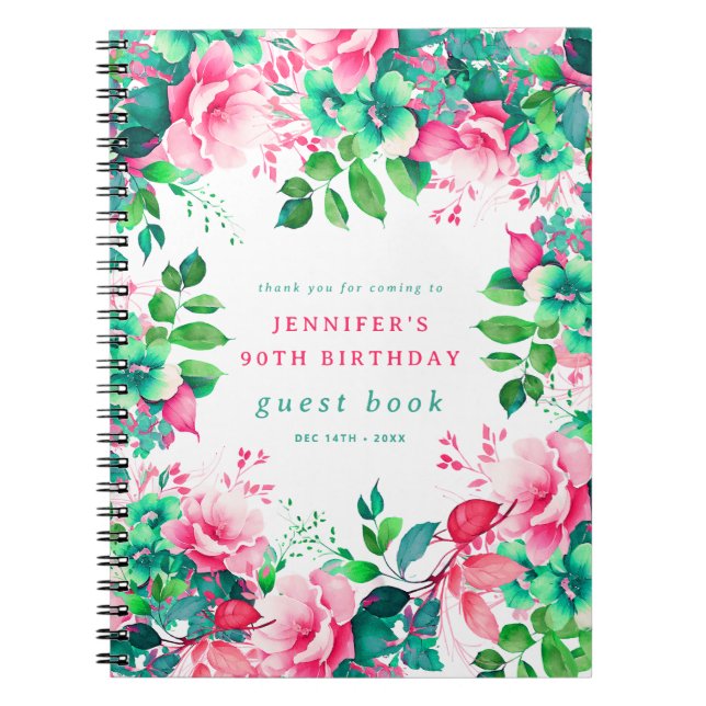Carnet Spring Watercolor Floral 90th Birthday Guest Book (Devant)