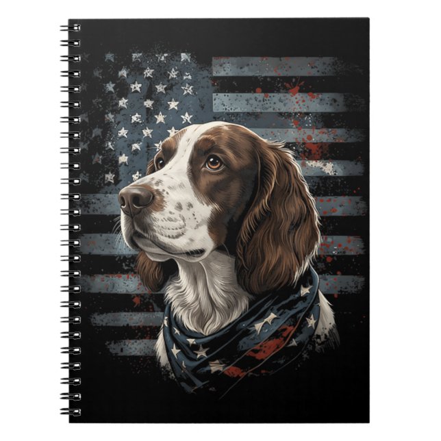 Carnet Springer Spaniel Chien Drapeau Américain (Devant)