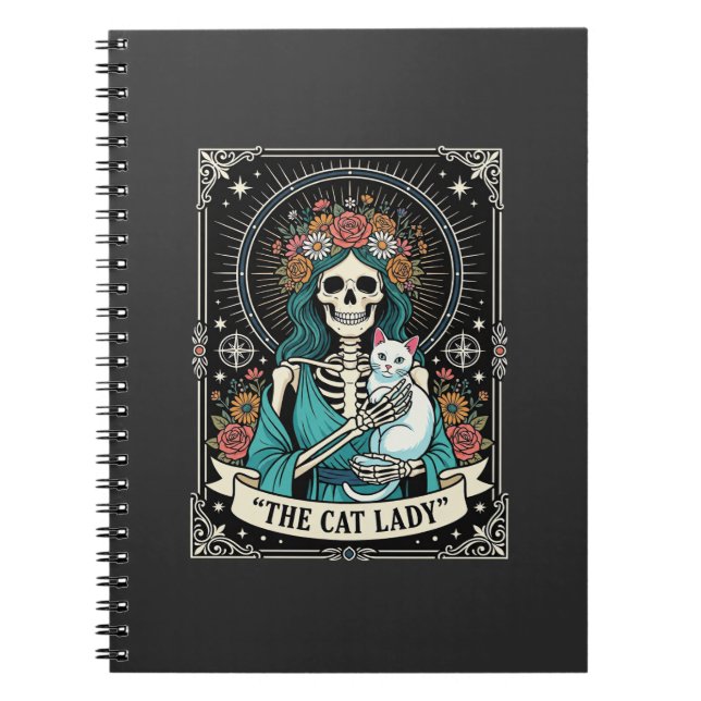 Carnet Squelette de Dame aux Chats Tarot Floral Gothique (Devant)