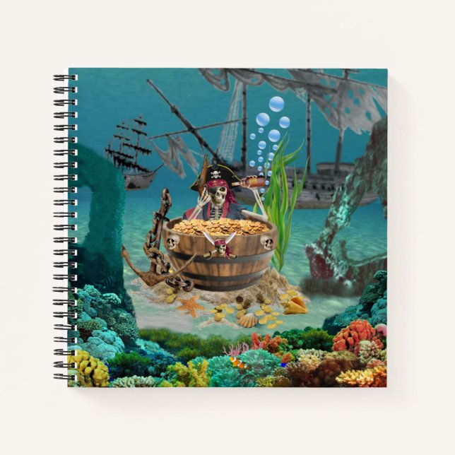 CARNET SQUELETTE DE PIRATE DANS UN TONNEAU (Devant)