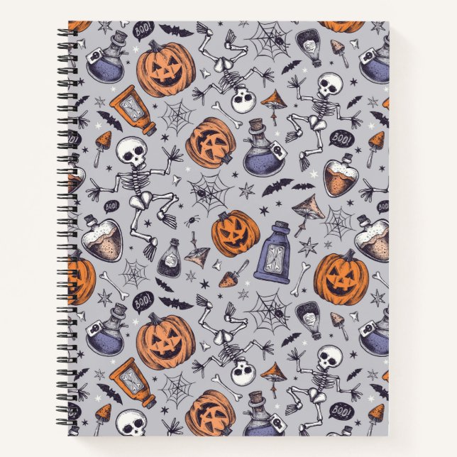 Carnet Squelette d'Halloween vintage et Motif de potions (Devant)