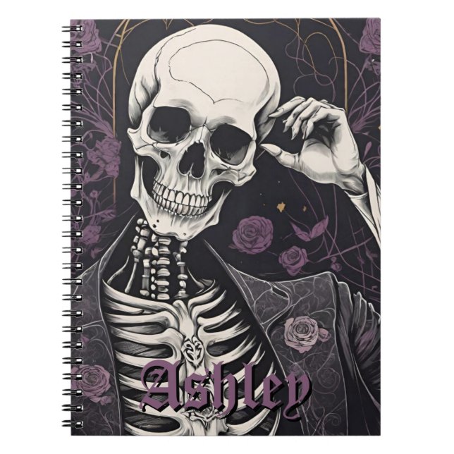 Carnet Squelette et Roses de Halloween Dark Boho Gothique (Devant)