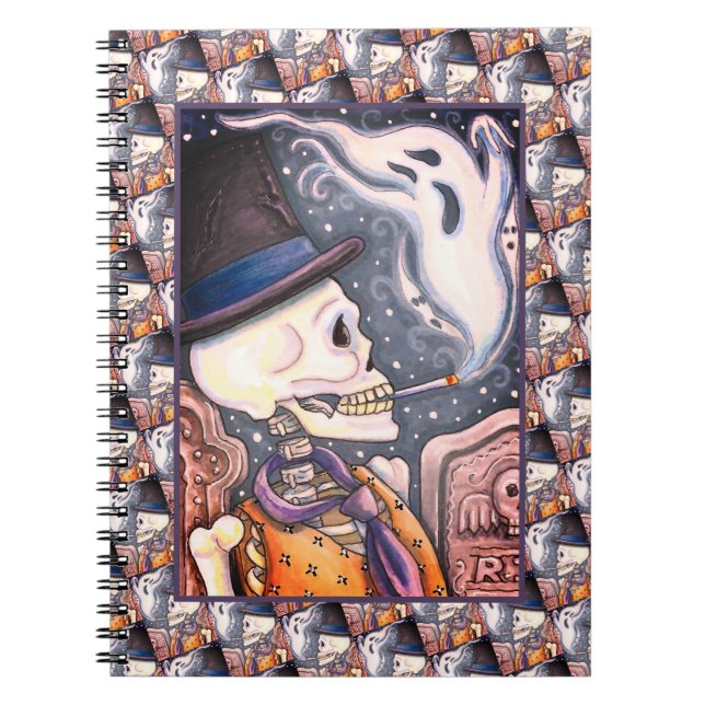 CARNET SQUELETTE FUMÉE AVEC DES FOUETTES DANS LE CIMETIÈR (Devant)
