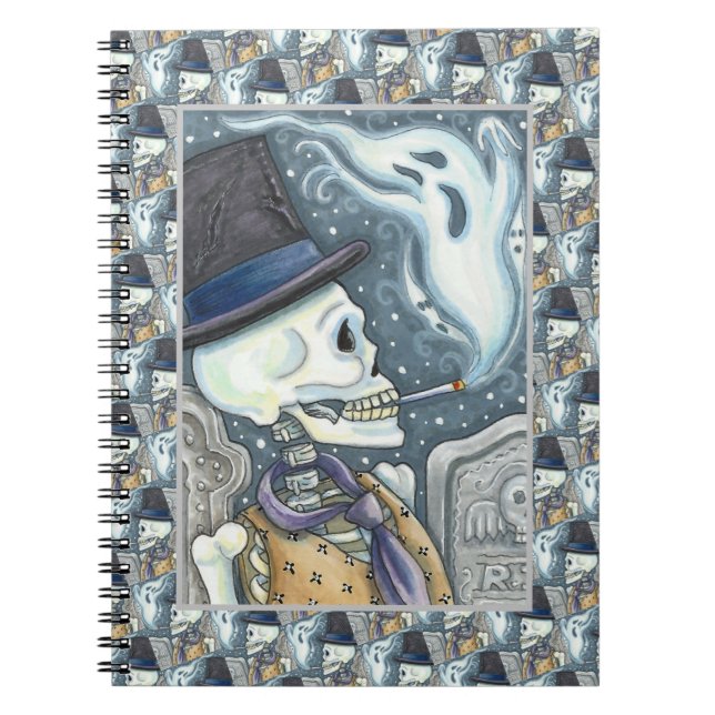CARNET SQUELETTE FUMÉE AVEC DES FOUETTES DANS LE CIMETIÈR (Devant)