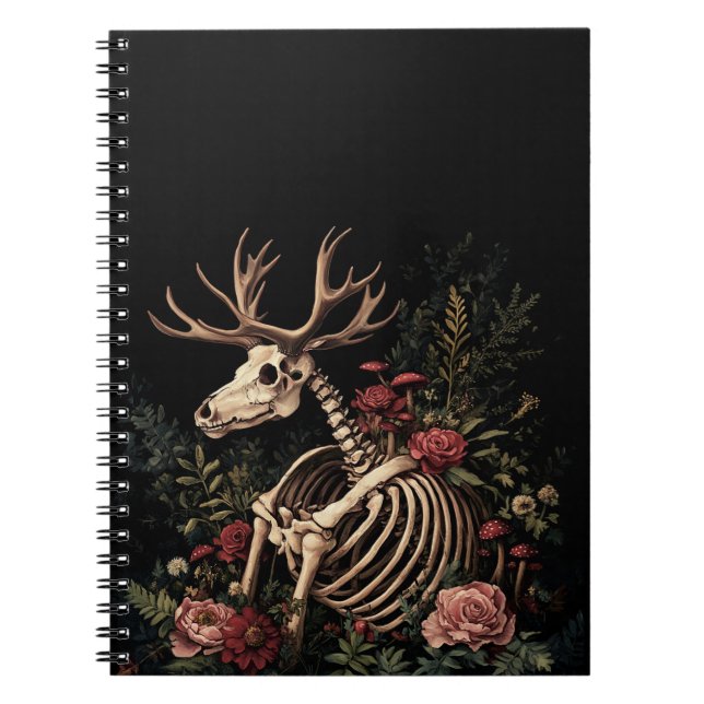 Carnet Squelette gothique floral de cerfs (Devant)