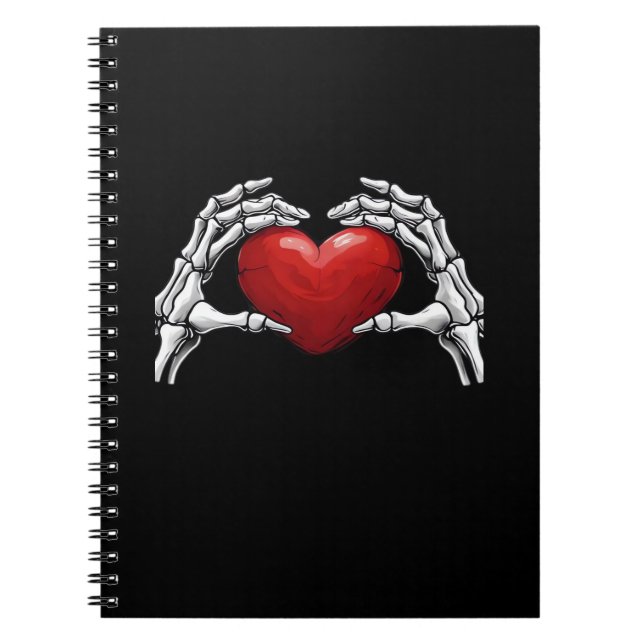Carnet Squelette Mains Tenant Un Coeur Rouge Design Class (Devant)