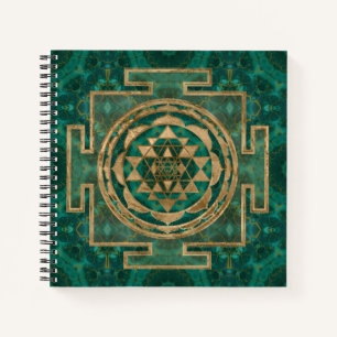 Carnet Sri Yantra / Sri Chakra Malachite et or