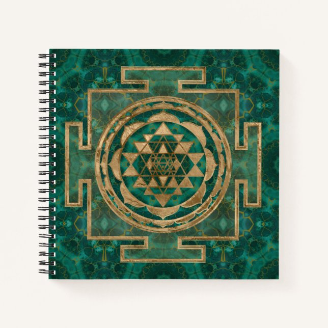Carnet Sri Yantra / Sri Chakra Malachite et or (Devant)