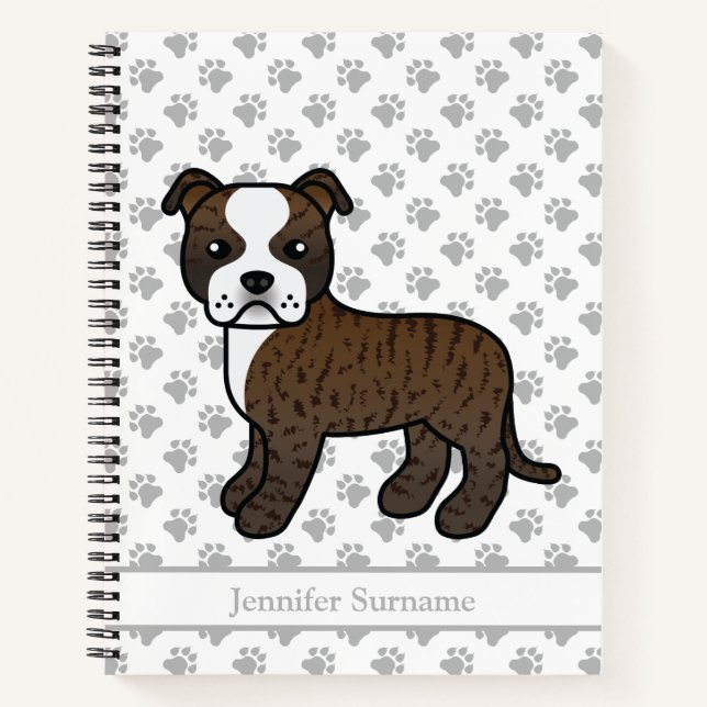 Carnet Staffie Bringé Et Blanc Chien De Dessin Animé Mign (Devant)