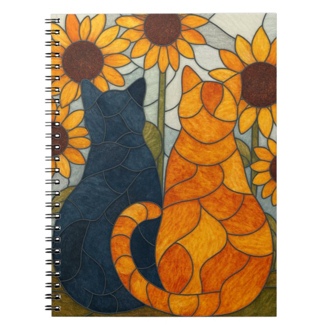 Carnet Stained Glass Cats and Sunflowers Art Design (Devant)