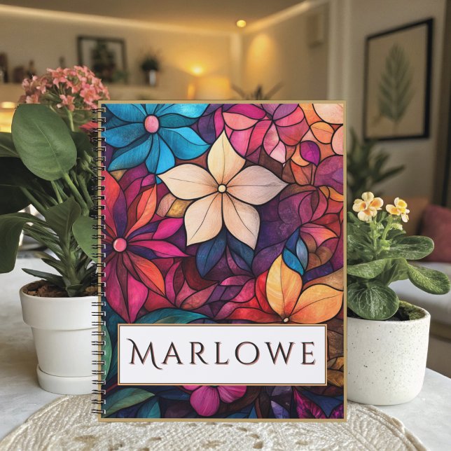 Carnet Stained Glass Floral Kaleidoscope of Brilliance (Artistic floral notebook featuring brilliant jewel, tone petals - stunning office supplies for notes)