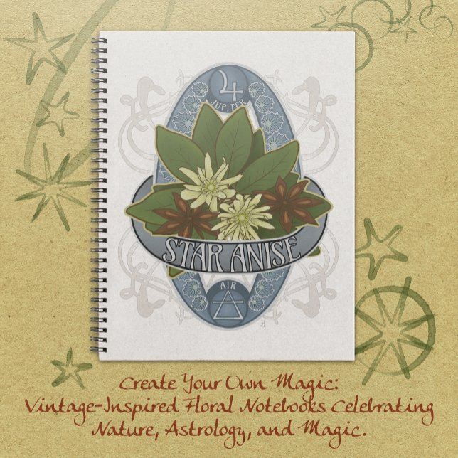 Carnet Star Anise - Astrologie des fleurs et magie (Star Anise-Flower Astrology & Magic Notebook vintage-style art of flowers and their magical symbols.)