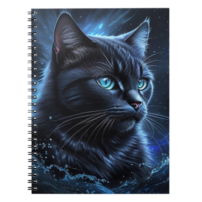 Carnet Starry Night Bleu Chat noir Splash Art (Devant)