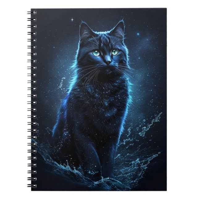 Carnet Starry Night Bleu Chat noir Splash Art (Devant)