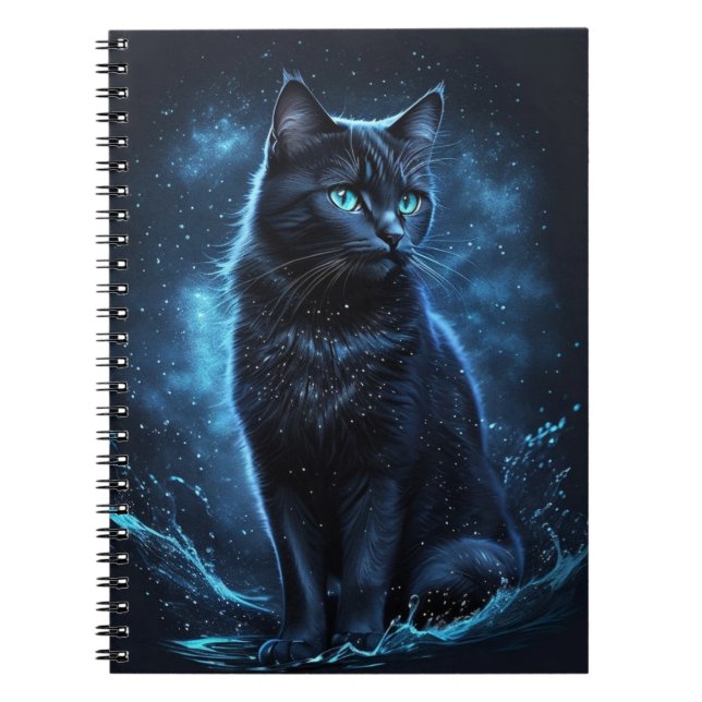 Carnet Starry Night Bleu Chat noir Splash Art (Devant)