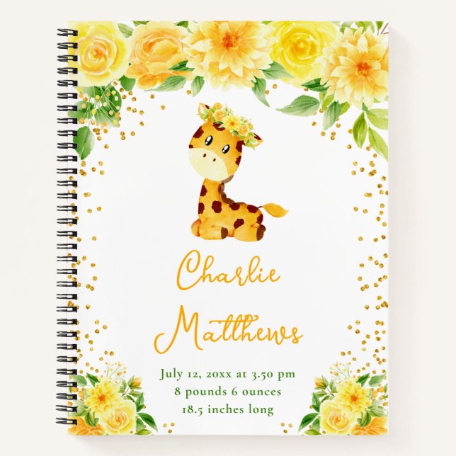 Carnet Statistiques de naissance à fleurs jaunes de giraf (Devant)