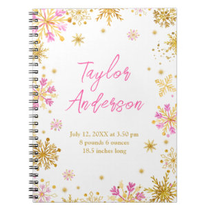 Carnet Statistiques de naissance flocons de neige rose et