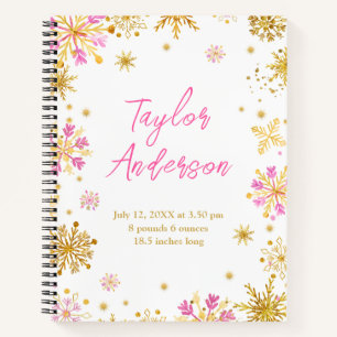 Carnet Statistiques de naissance flocons de neige rose et